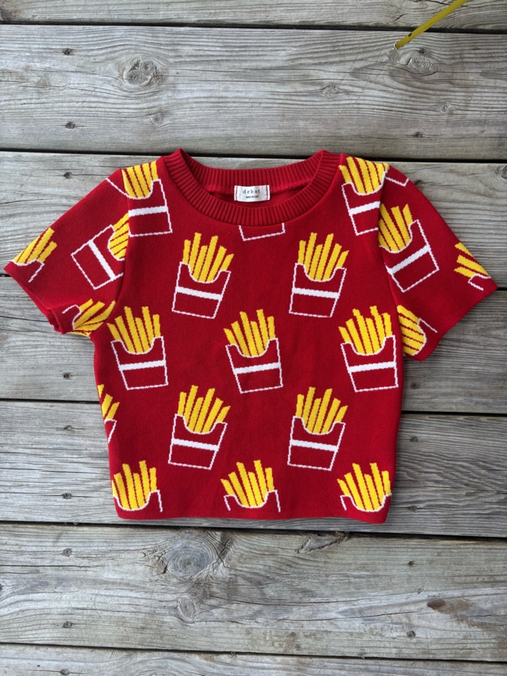 debut French Fry Crop Top Graphic Pattern Shirt Size S/M